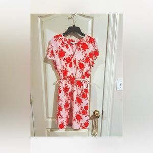 41 Hawthorn sz S small ladies pink orange Floral Midi Dress cinch waist feminine